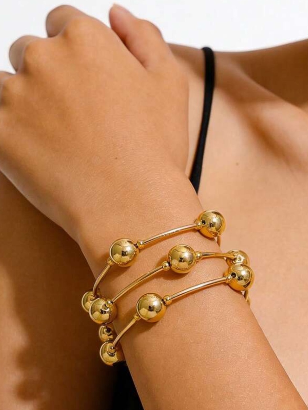 Gold Beaded Stack Bracelet Trio - Women Jewelry